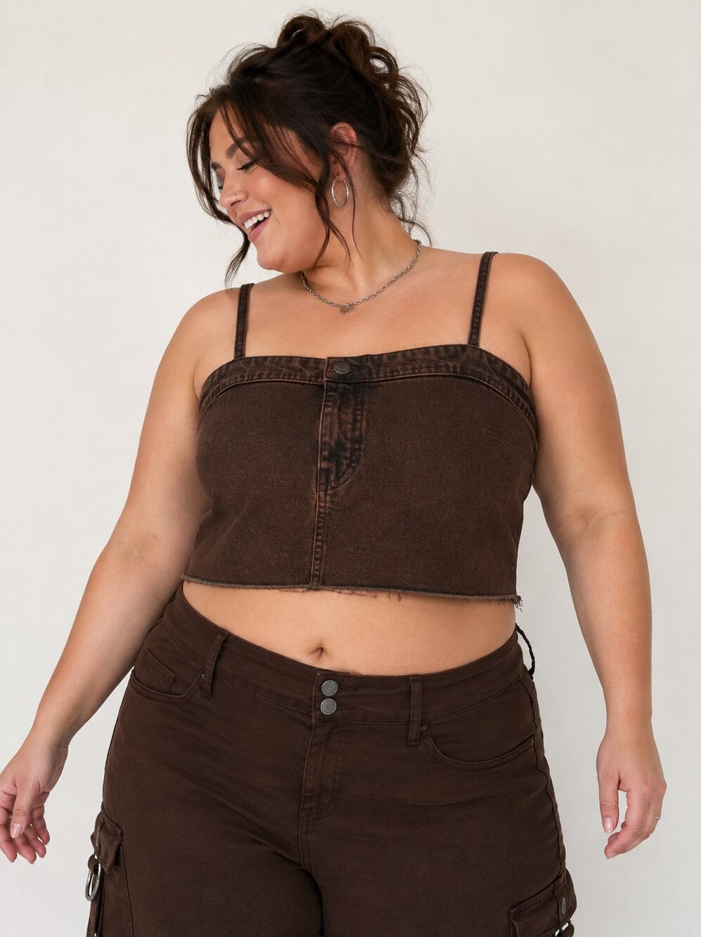 New Wild Fable Cropped Brown Denim Tank Plus 3X Raw Hem Y2K Grunge Indie Sleaze